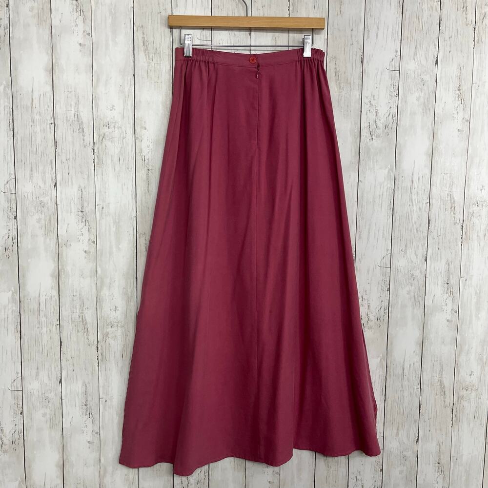 Vintage Nora Noh 100% Silk Maxi Skirt NWT Pink Double Side Slits Size 12 Luxe